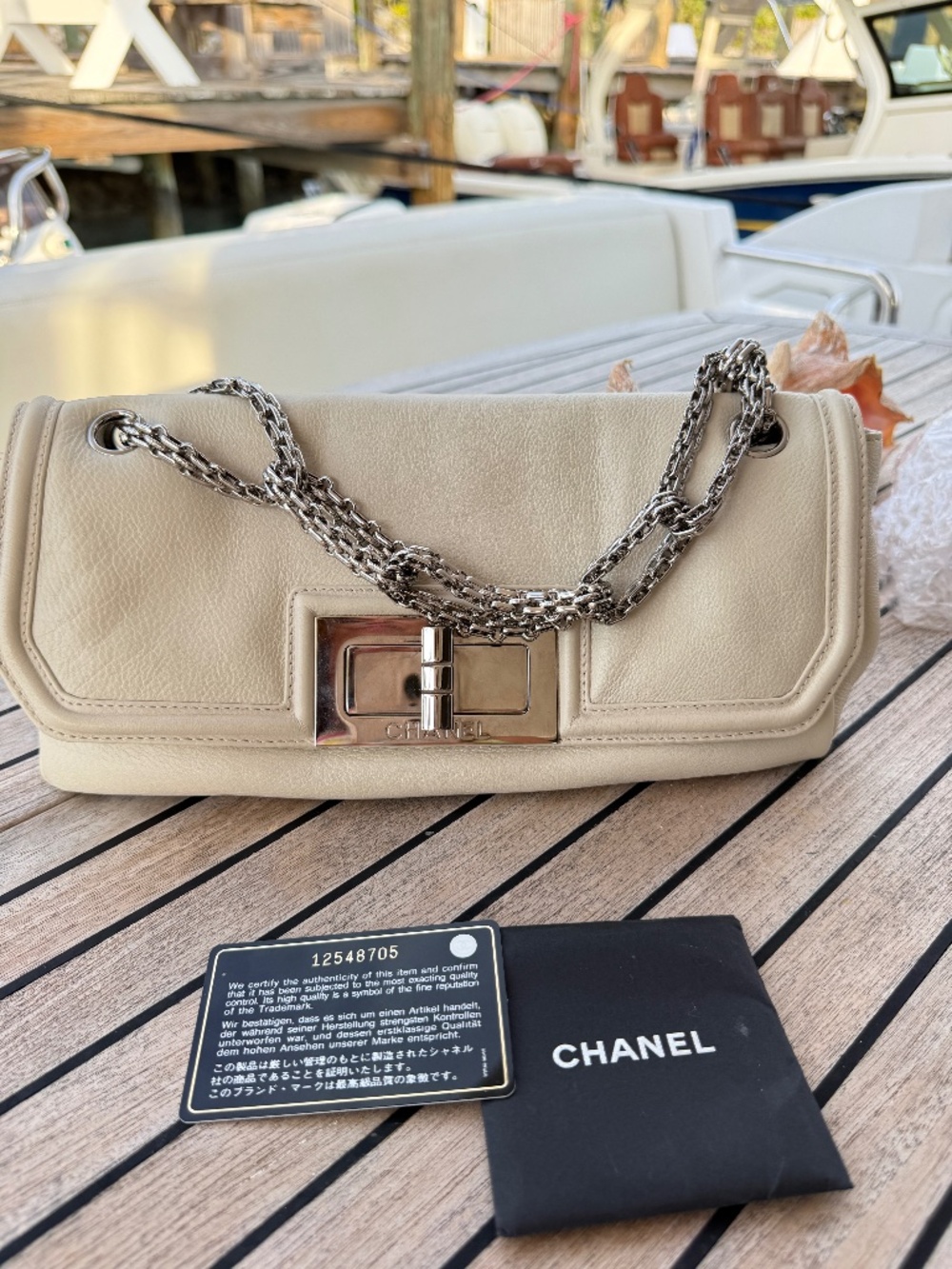 Chanel Calfskin Mademoiselle Lock Bijoux Chain Flap White Pre-Owned
